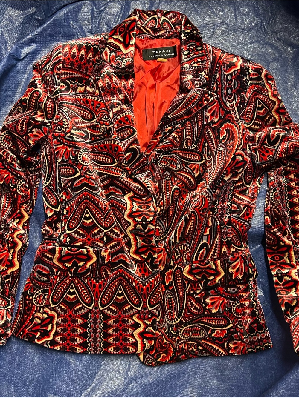Tahari Red Paisley Velvet Blazer